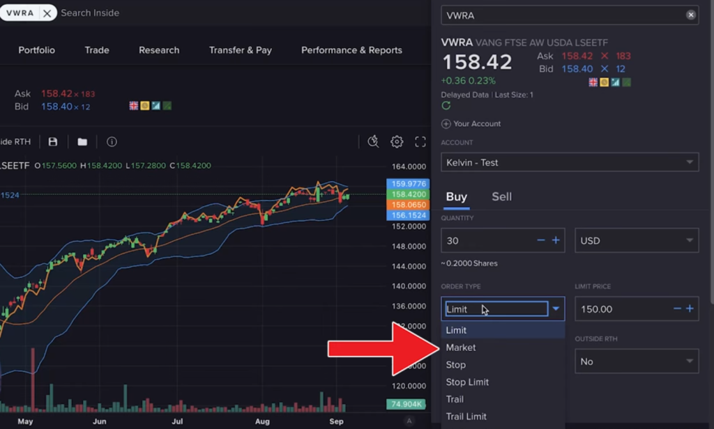 اختيار نوع أمر الشراء (Limit أو Market)
