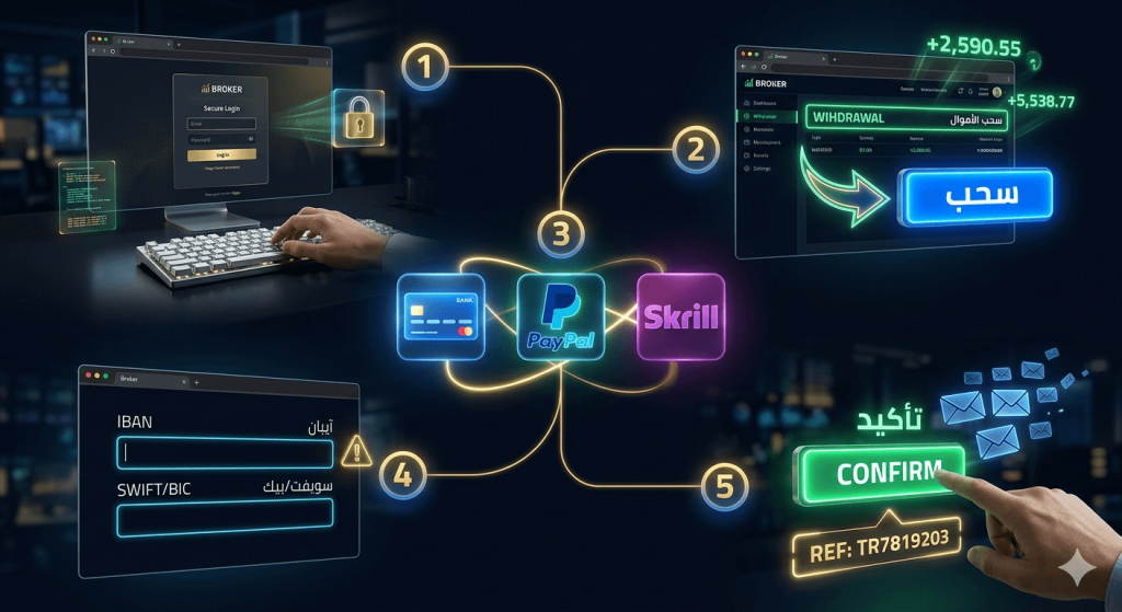 خطوات طلب سحب الأموال من حساب الوسيط إلى البنك
